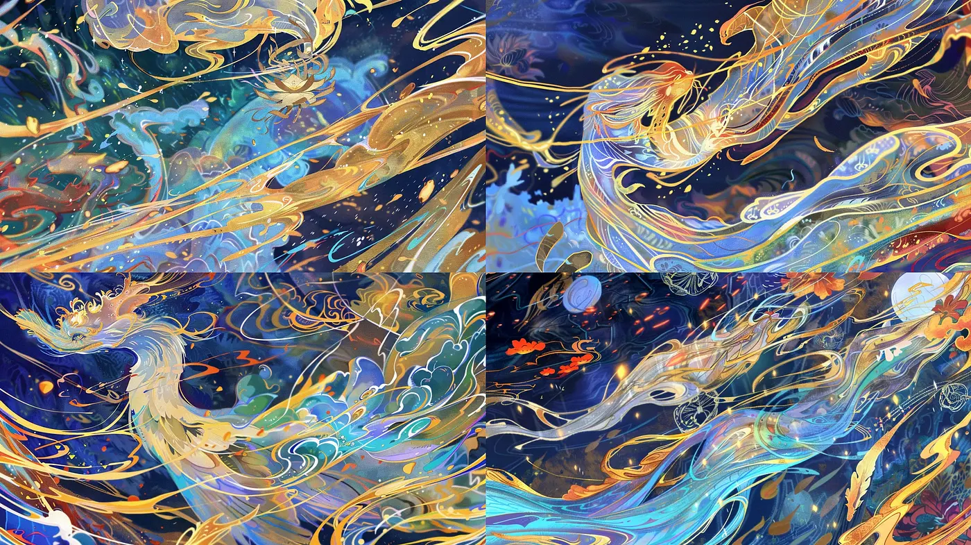 Ethereal Whirls of Fantasy: A Dreamlike Convergence of Swirling Colors and Abstract Forms - Midjourney sref style