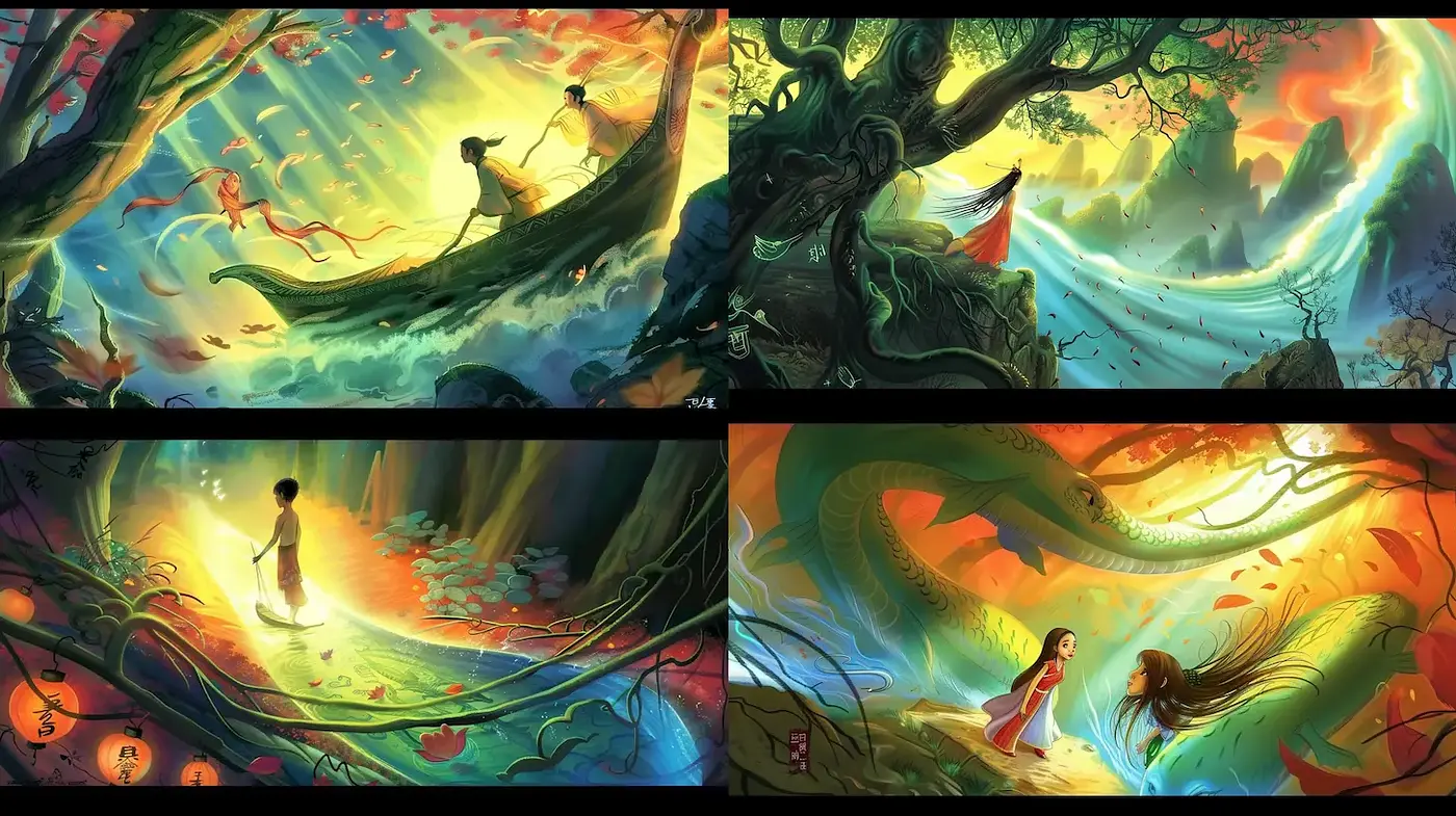 Vibrant Fantasy Landscapes with Elements of Whimsy and Nature - Midjourney sref style