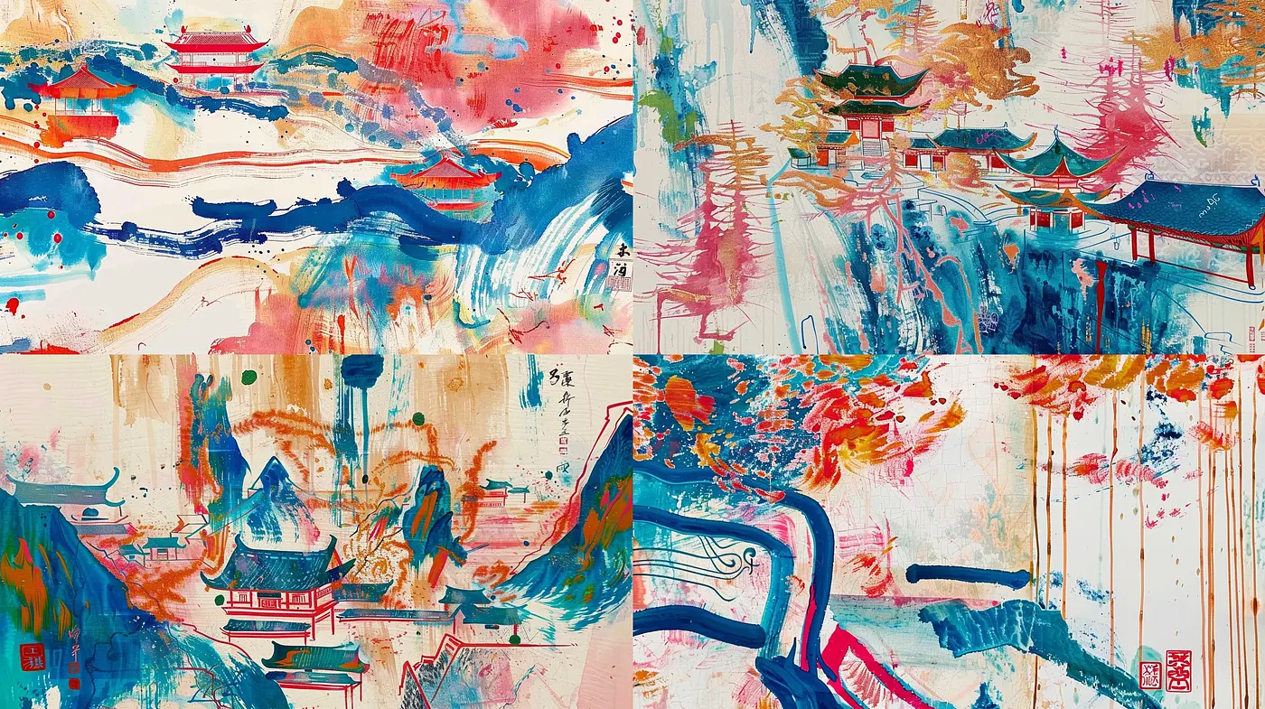 Abstracted Traditional Eastern Visions in Bold Impasto Brushwork - Midjourney sref style