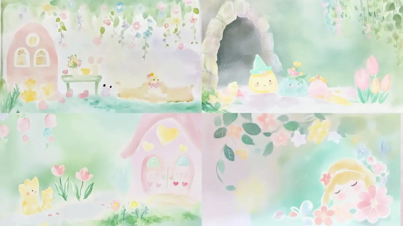 Whimsical Pastel Dreamscape with Expressive Brushwork and Wash Techniques - Midjourney sref style