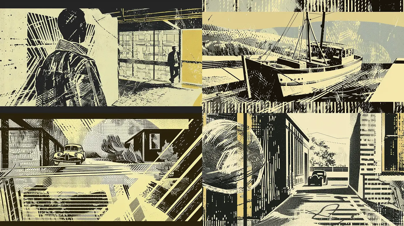 Monochromatic Retro Ink Wash Visions - Midjourney sref style