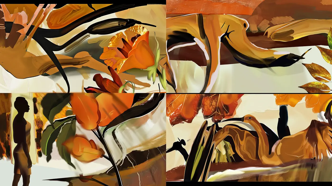 Abstract Botanical Brushstroke Fusion - Midjourney sref style
