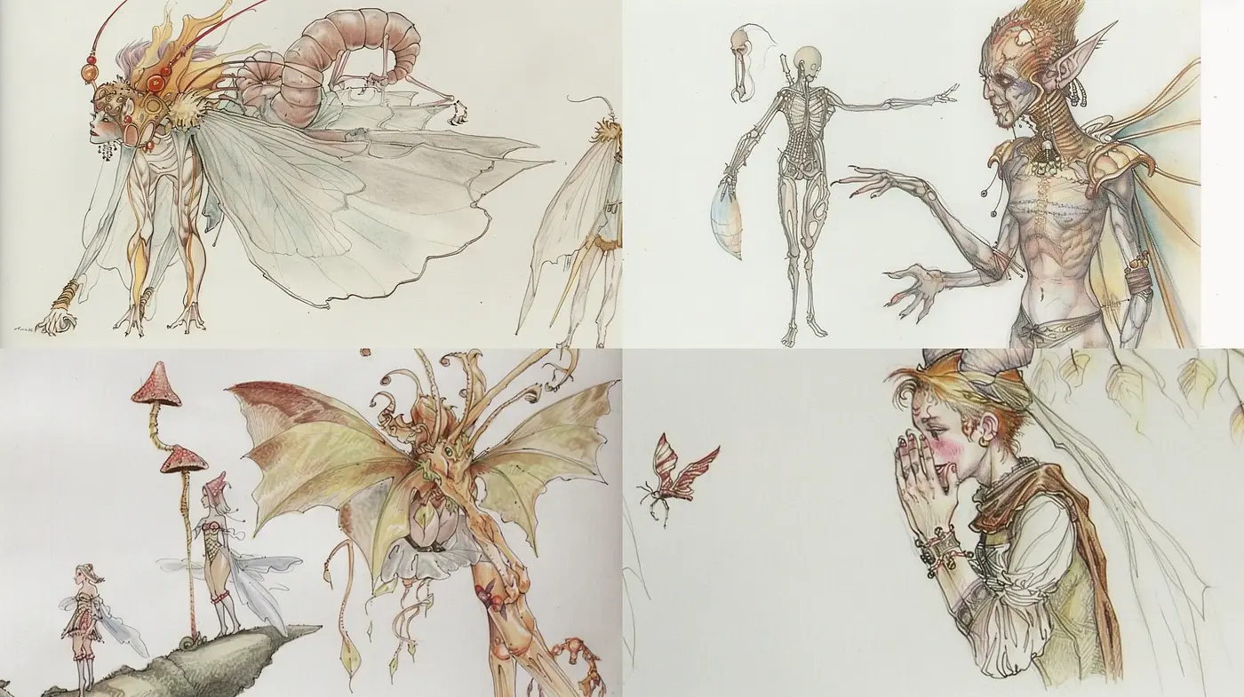 Ethereal Mythological Sketchbook Fusion - Midjourney sref style