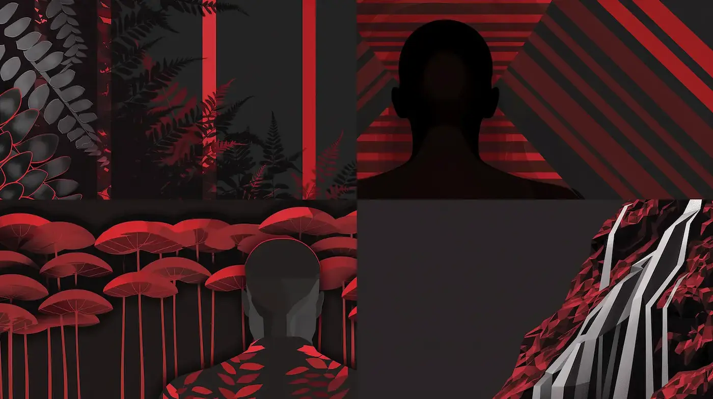 Cohesive and evocative illustrations with a distinctive dark palette - Midjourney sref style