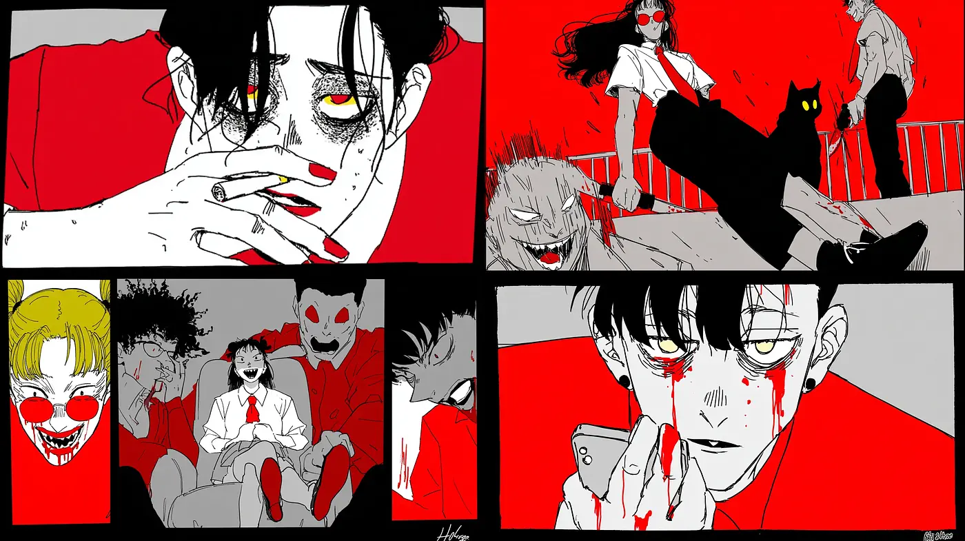 Vibrant and Chaotic Urban Aesthetic Inspired by Contemporary Manga - Midjourney sref style