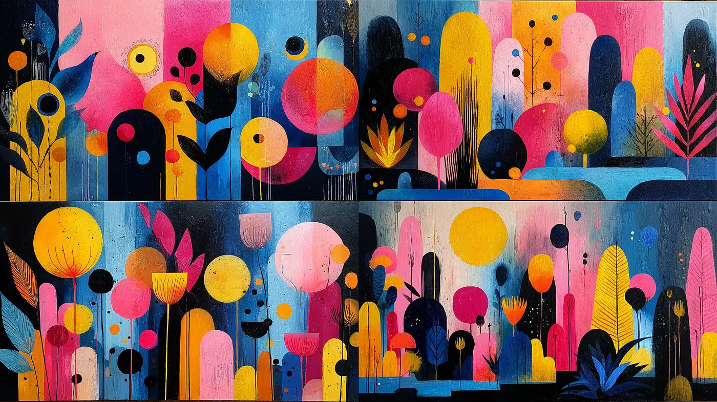 Vibrant Abstract Floral Geometries in Contemporary Art - Midjourney sref style