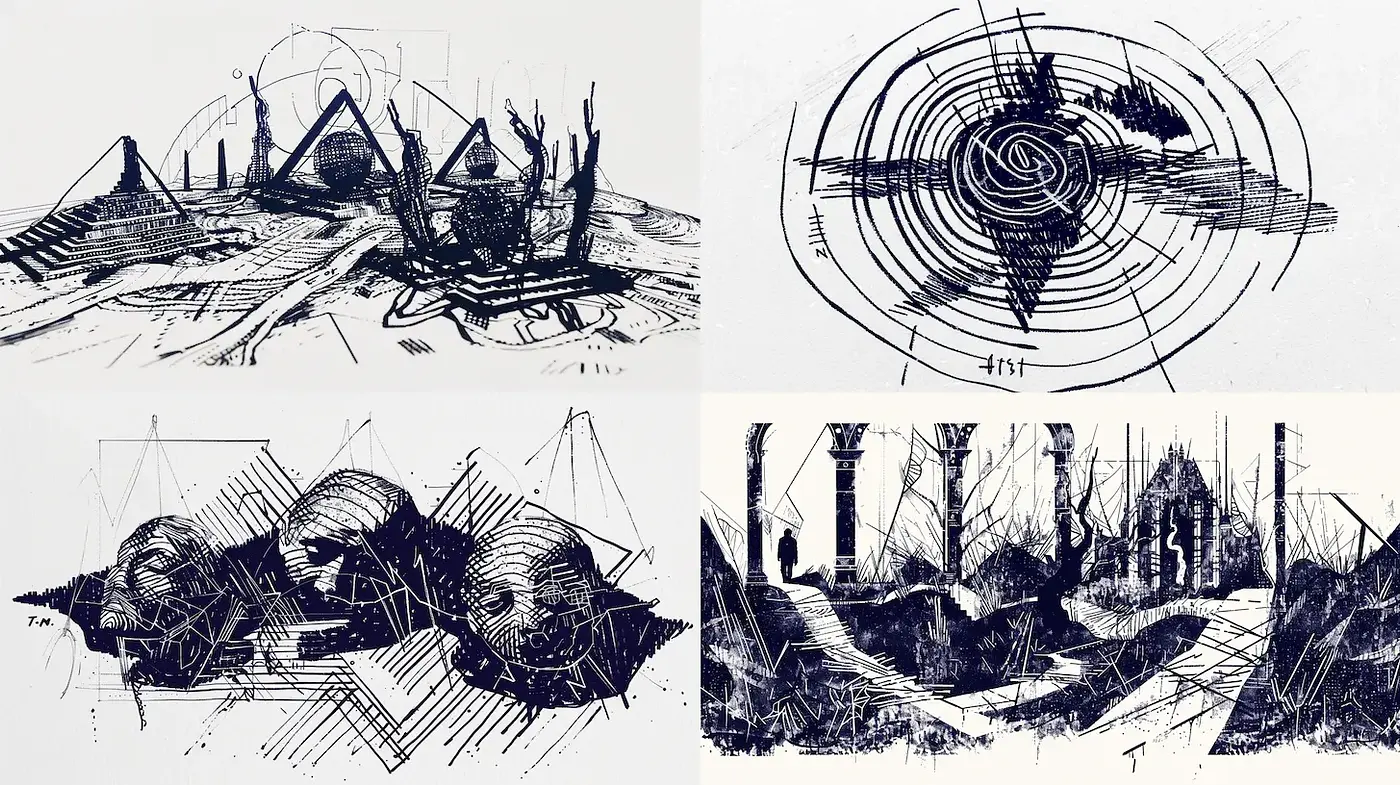 Abstract Geometric Peaks with a Mysterious Atmosphere - Midjourney sref style