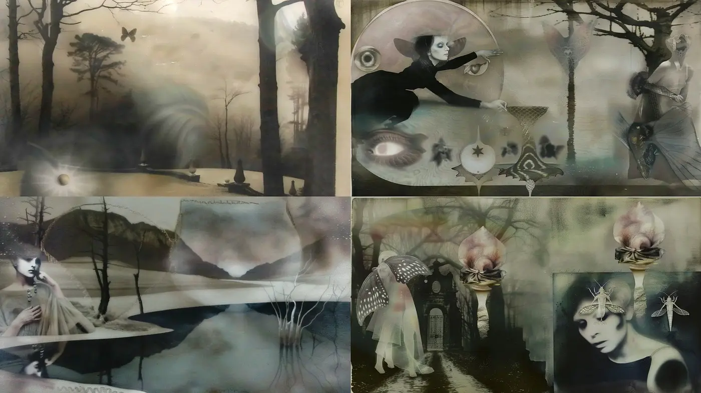 Ethereal Monochromatic Dreamscape with Surrealist Undertones - Midjourney sref style