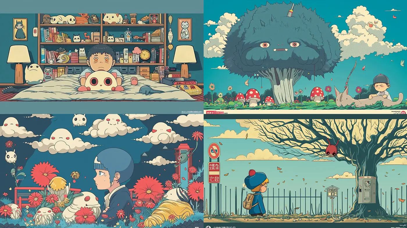 Whimsical Serenity in Stylized Nature and Childhood - Midjourney sref style