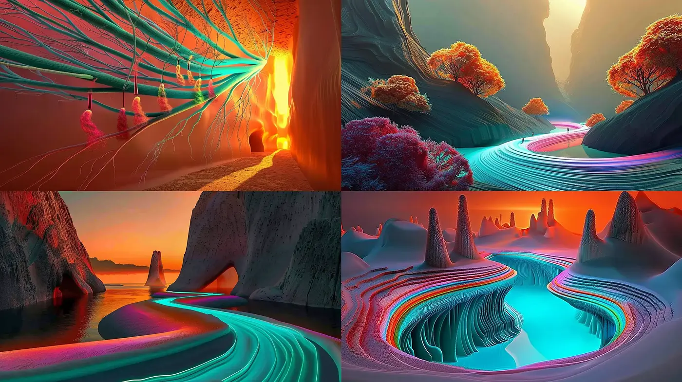Luminous Dreamscapes with Surreal Geometric Landscapes - Midjourney sref style