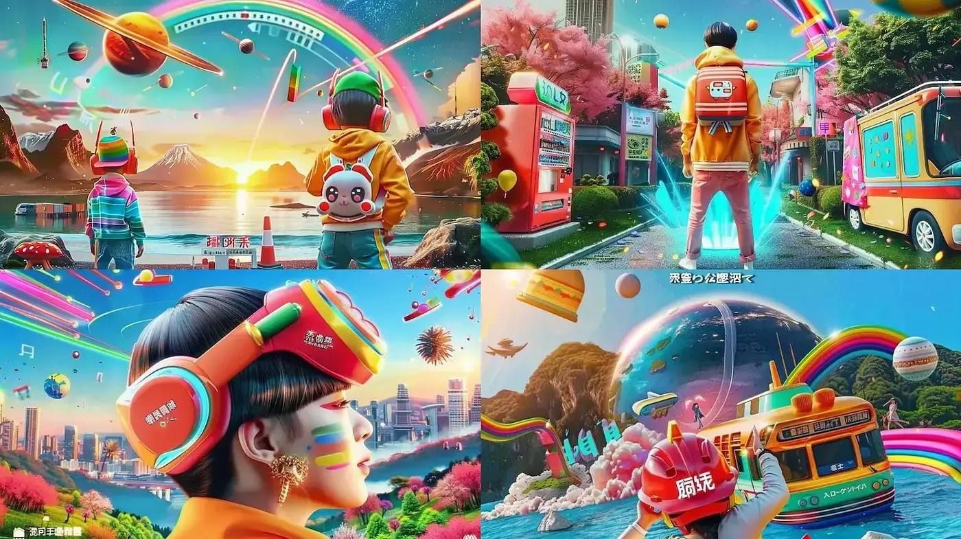 Vibrant retro-futuristic landscapes with harmonious color palettes - Midjourney sref style