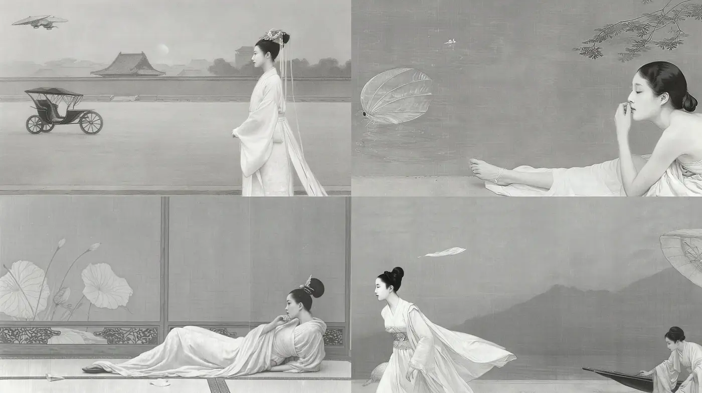 Monochromatic Elegance: A Serene Homage to Traditional East Asian Art - Midjourney sref style
