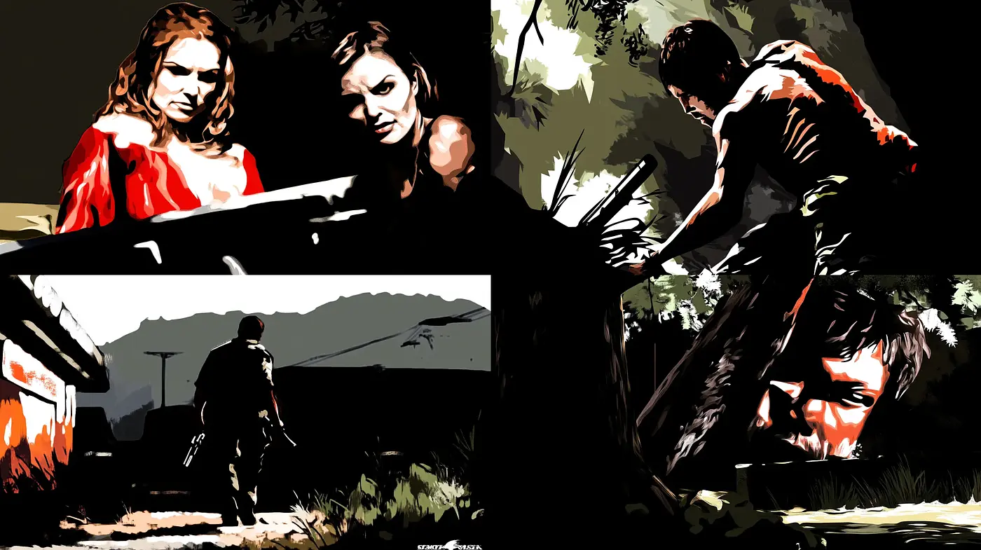 Stark Narrative Contrast with Cinematic Comic Book Aesthetics - Midjourney sref style