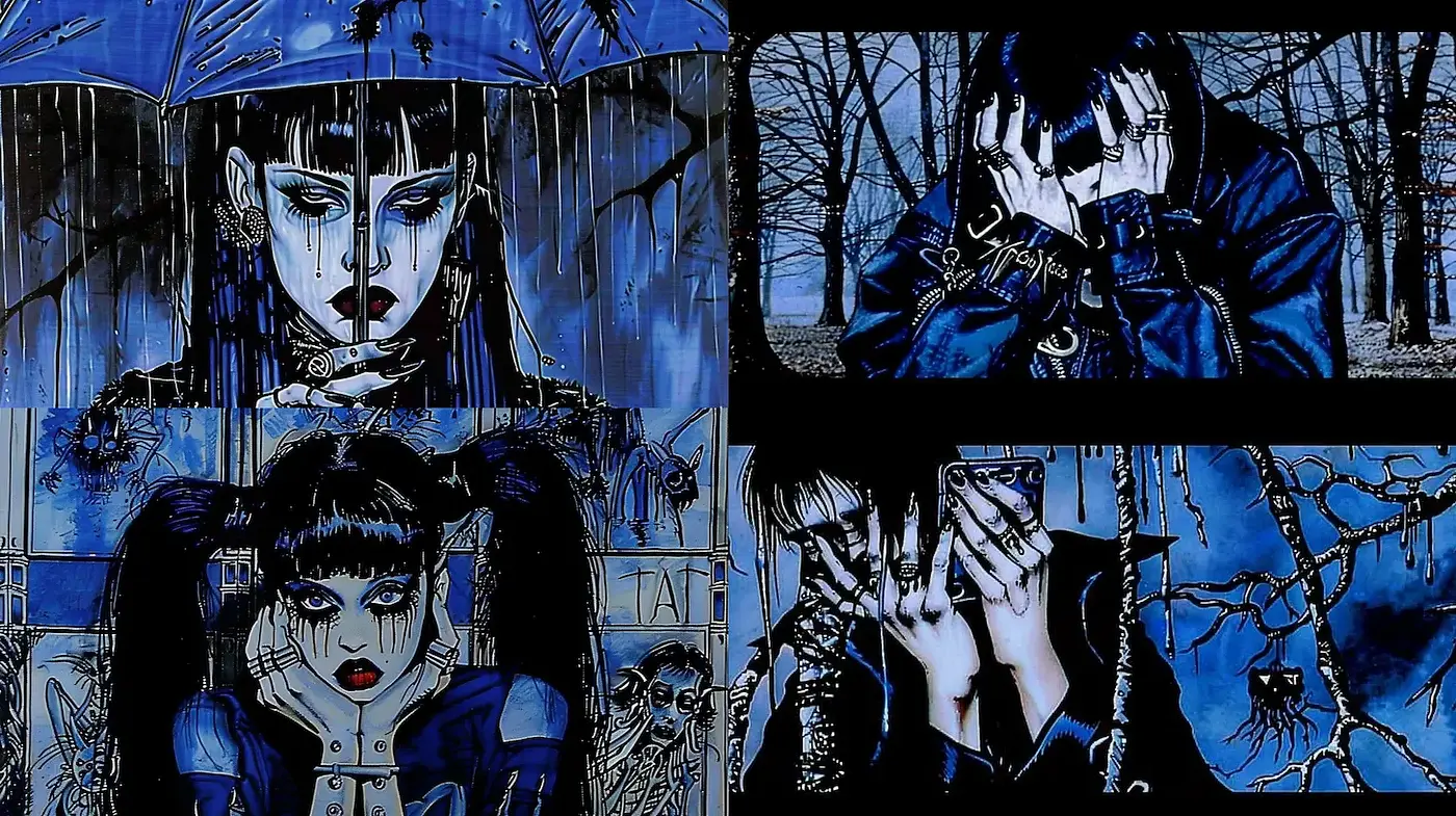 Dark and Emotive Gothic Anime with Intricate Textures - Midjourney sref style