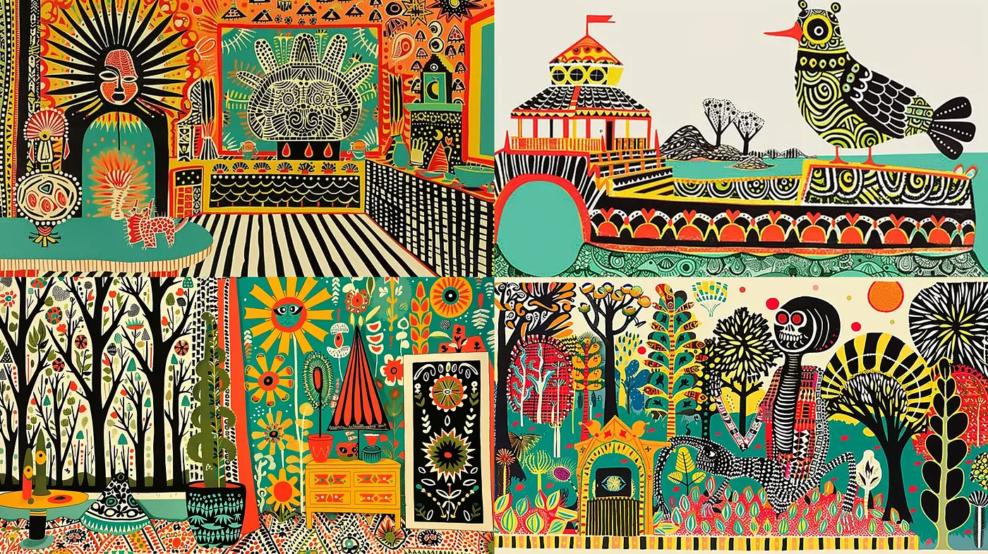 Eclectic Tapestry of Folk Art Fusion - Midjourney sref style