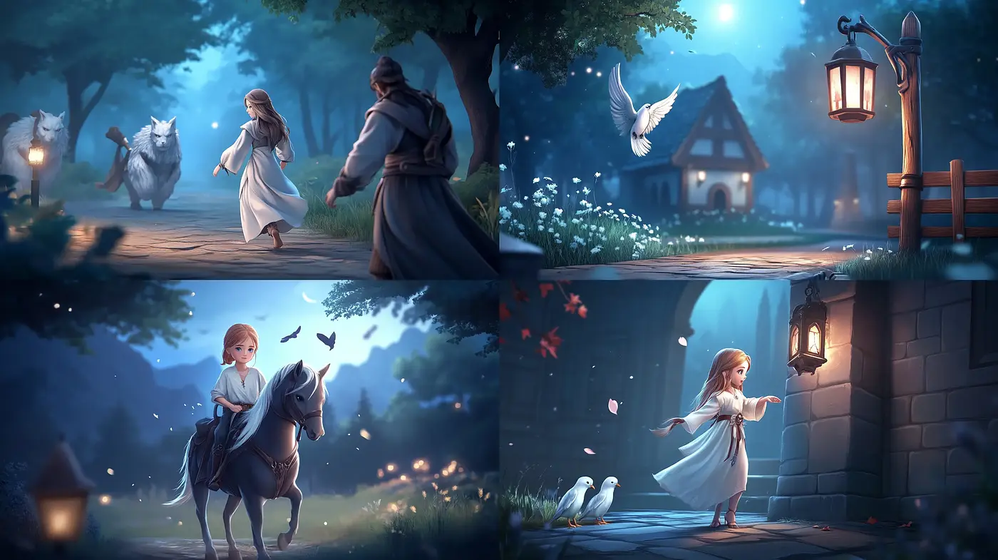 Enchanted Twilight Serenity: A Harmonious Blend of Digital Paint and Storybook Whimsy - Midjourney sref style