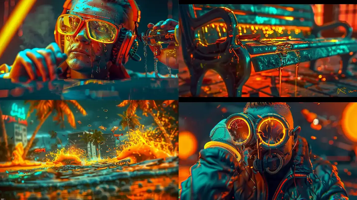 Vibrant Cyberpunk Aesthetic with Fluid Textures and Neon Hues - Midjourney sref style