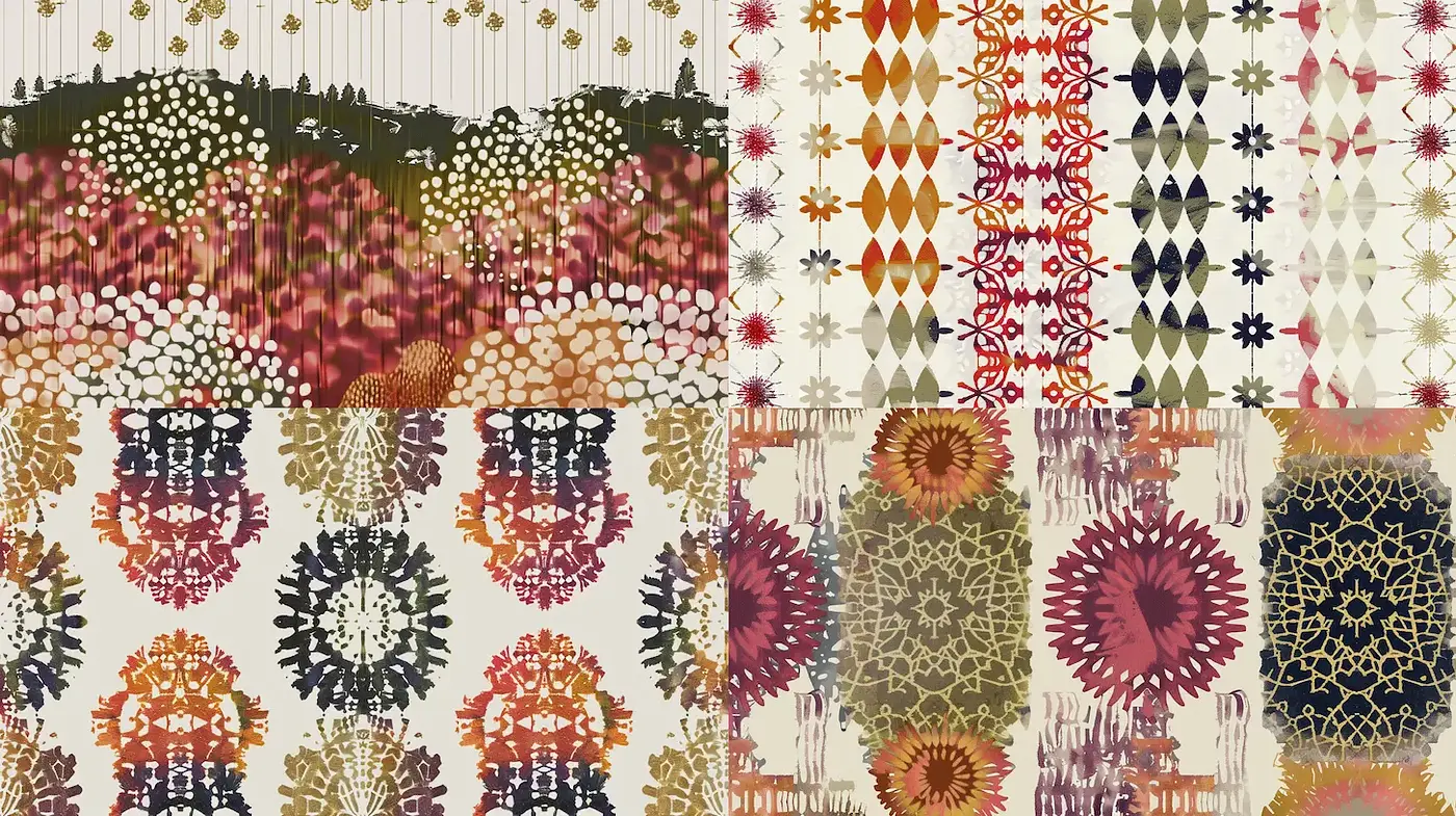 Complex Geometric Patterns with a Vibrant and Earthy Touch - Midjourney sref style