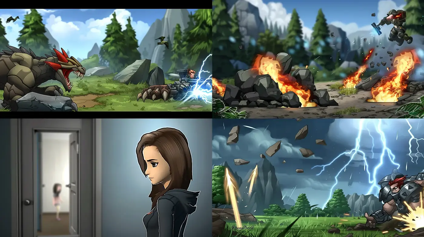 Dynamic Digital Anime-Influenced Action Scenes - Midjourney sref style