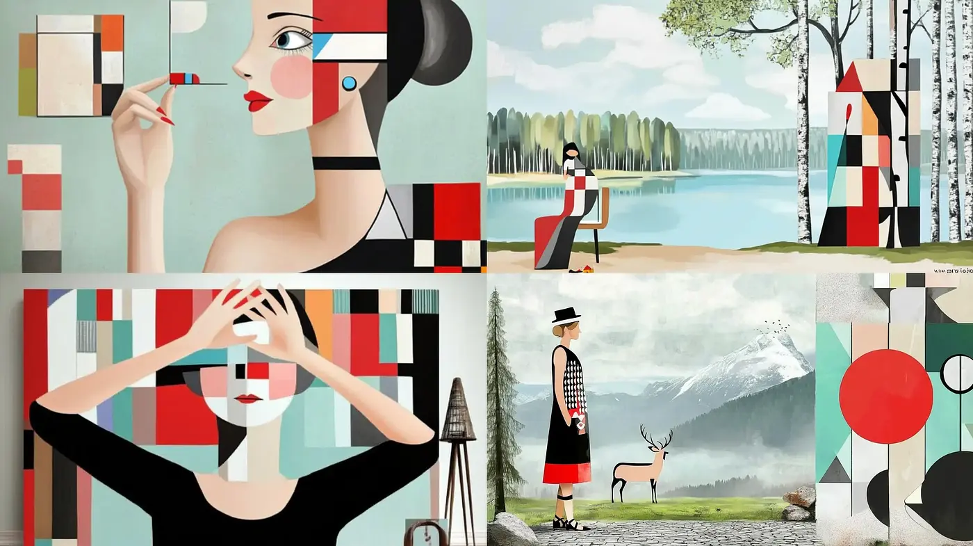 Geometric Serenity in Nature and Modern Life - Midjourney sref style