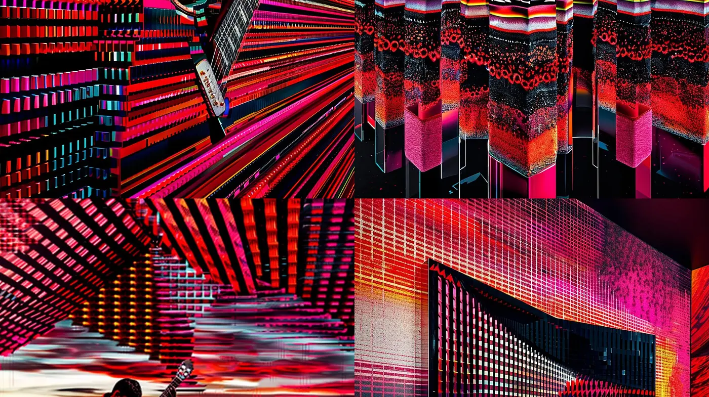 Neon Labyrinth: A Synthesis of Vibrant Contrasts and Geometric Intensity - Midjourney sref style