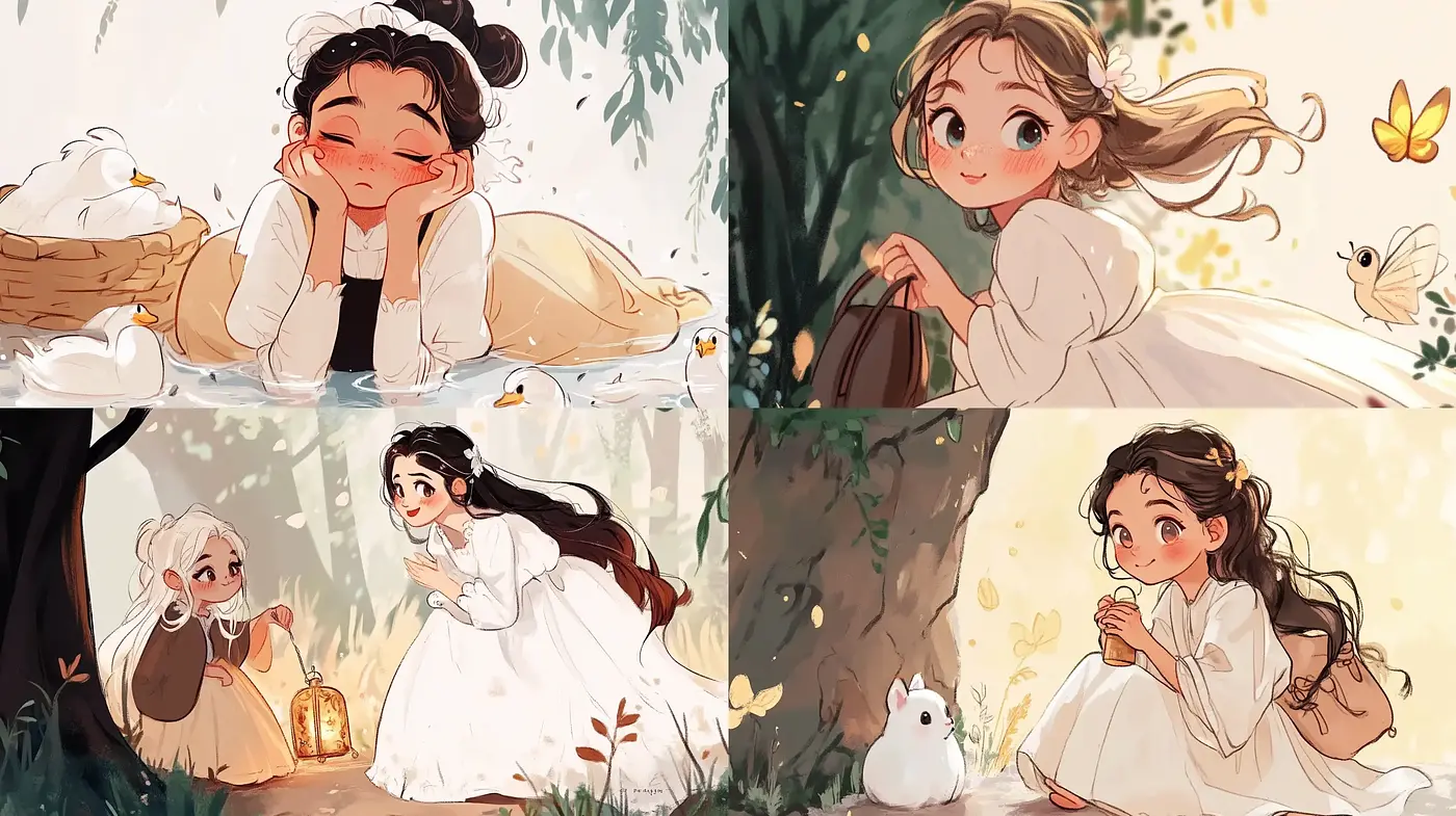 Enchanted Forest Daydream: A Whimsical Anime-Inspired Illustration Series - Midjourney sref style