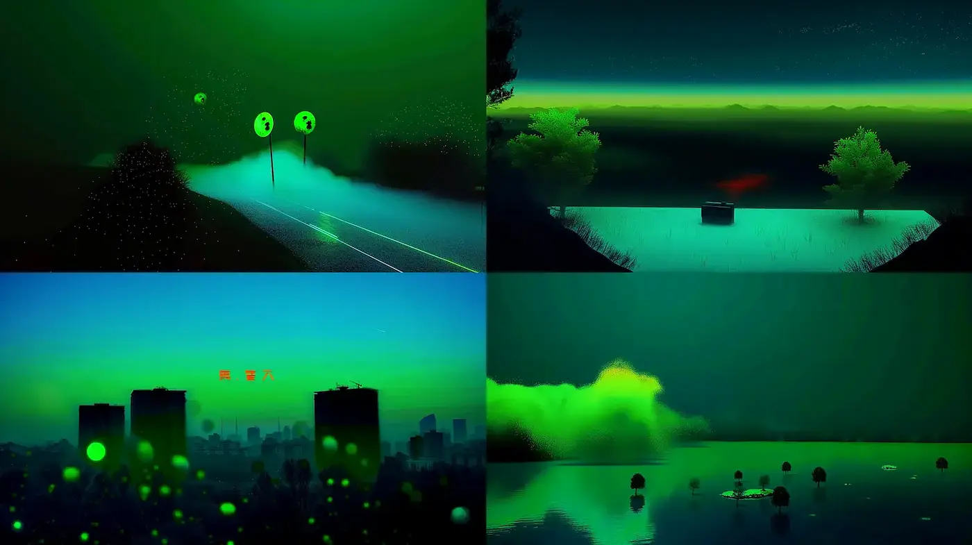 Ethereal and Surreal Green Landscapes with a Dreamlike Quality - Midjourney sref style