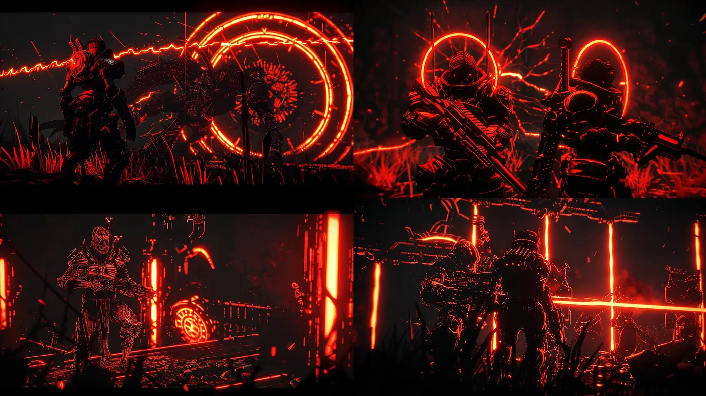 Nocturnal Crimson Silhouettes: A Study in Stark Contrast and Vibrant Tones - Midjourney sref style