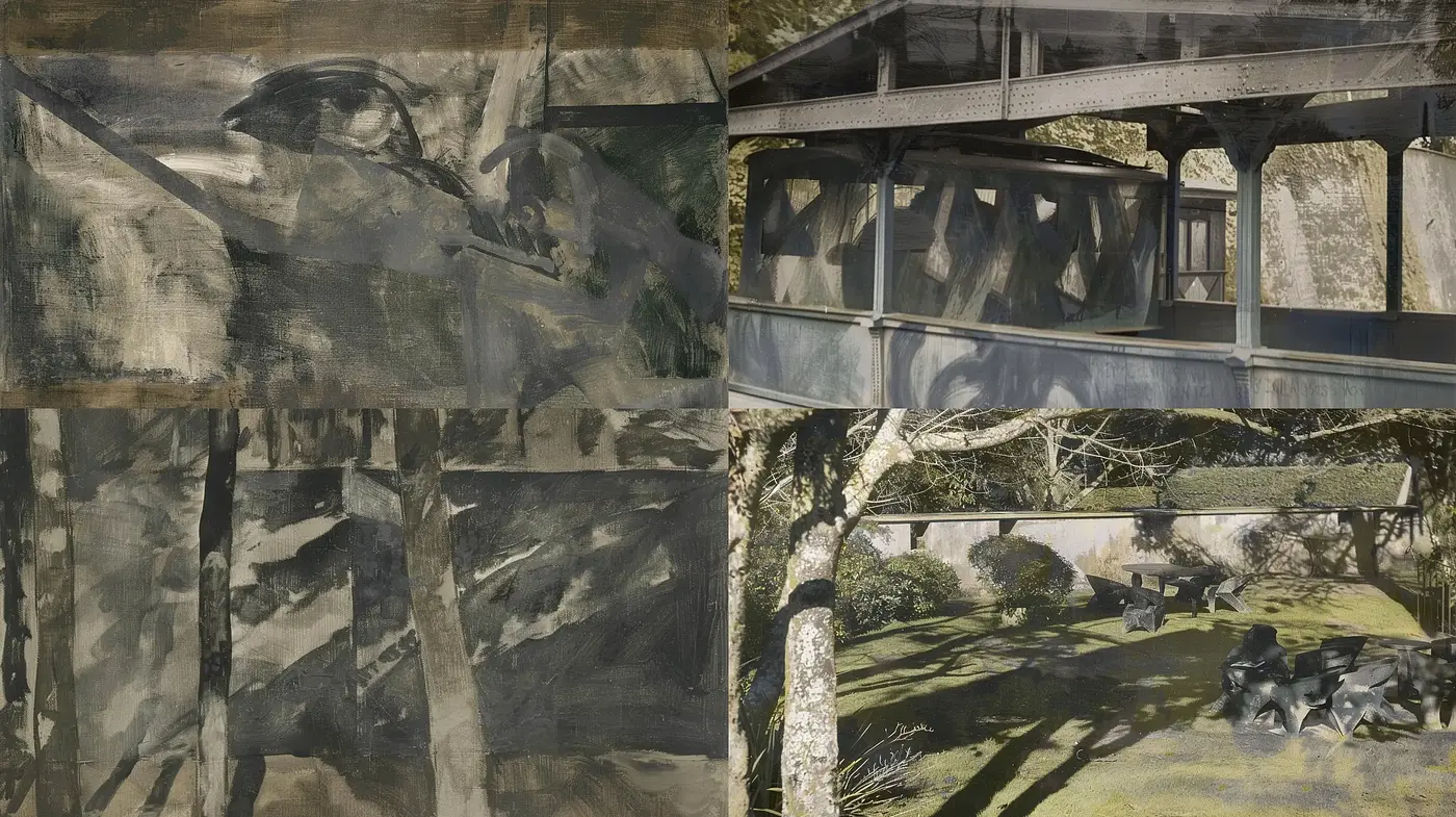 Monochrome Silhouettes in Textured Abstraction - Midjourney sref style
