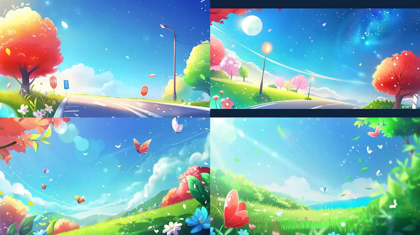 Vibrant and Serene Fantastical Landscapes with Whimsical Elements - Midjourney sref style