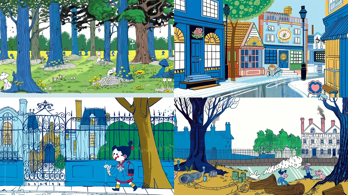 Vibrant Storybook Exploration through Color and Line - Midjourney sref style
