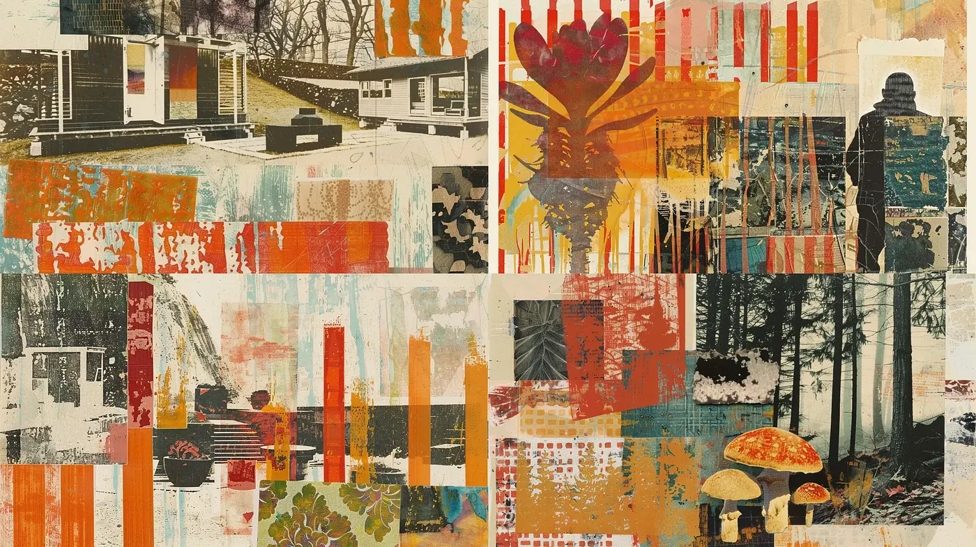 Rustic Earth Tone Collage with Mixed Media Aesthetics - Midjourney sref style