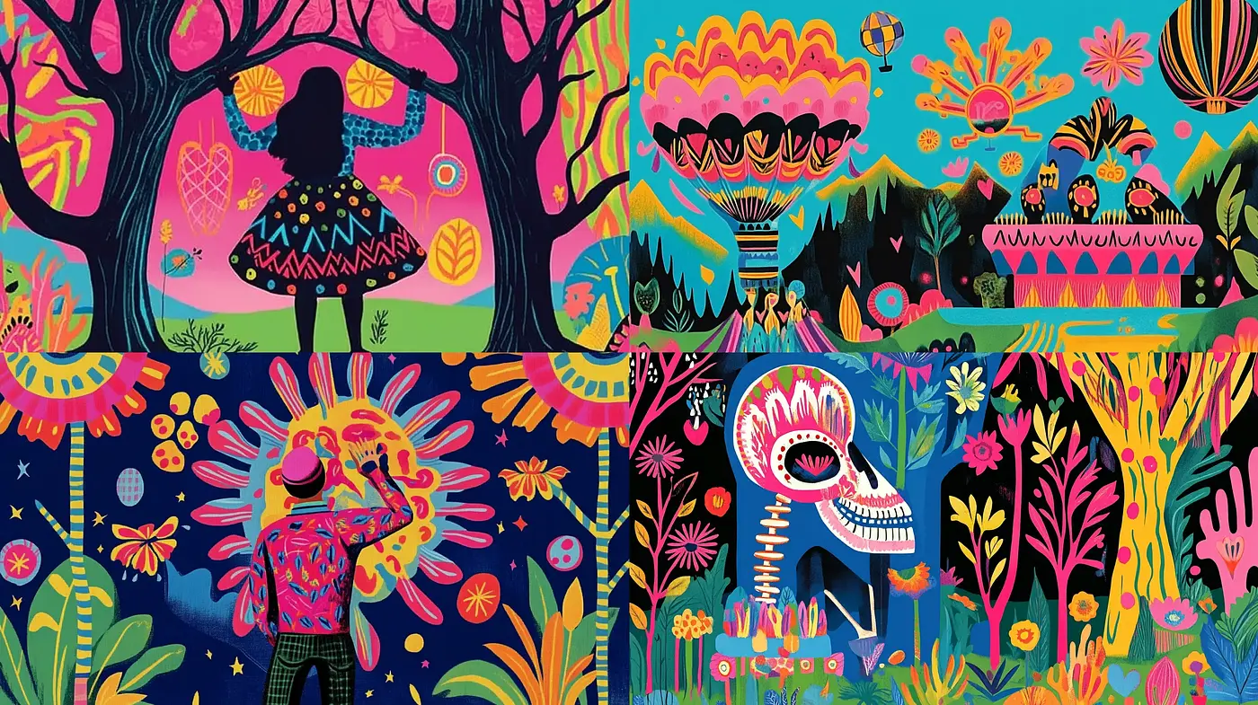 Eclectic Enchantment: A Vibrant Tapestry of Psychedelic Folklore - Midjourney sref style