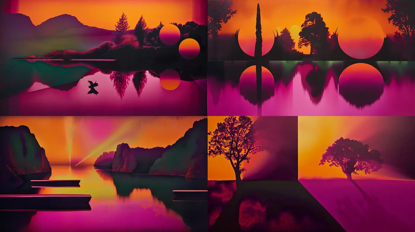 Synthetic Dreamscape Fusion with Surreal Sunset Hues - Midjourney sref style