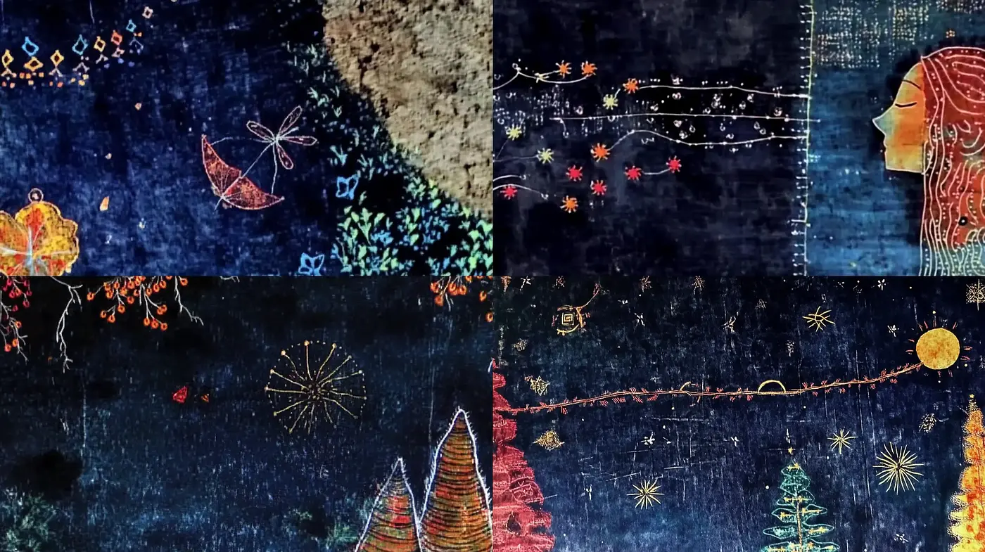 Starry Dreamscape: An Ode to Cosmic Tapestry and Folk Art Fusion - Midjourney sref style