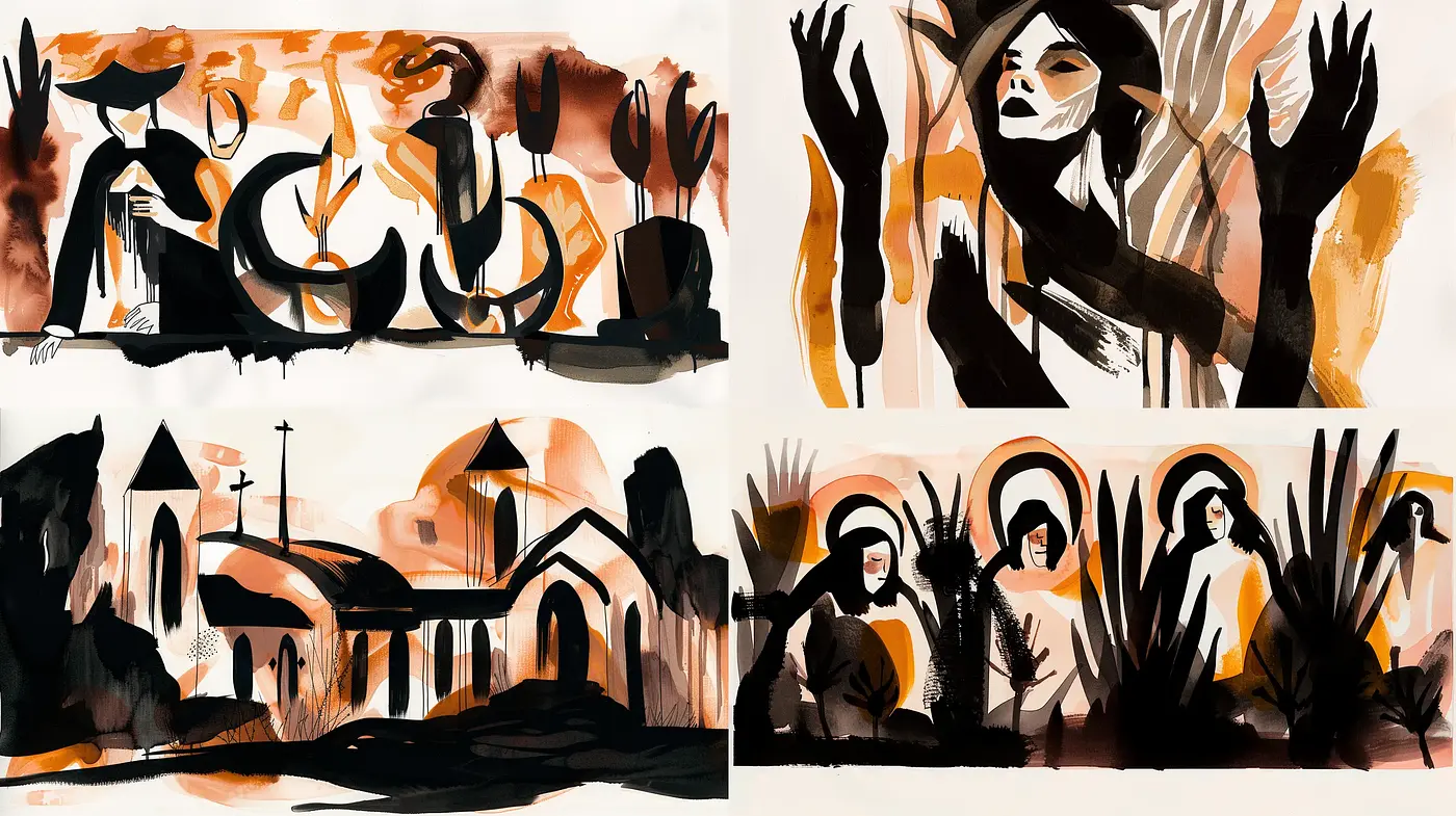 Abstract Silhouette Synthesis with Earthy Tones - Midjourney sref style