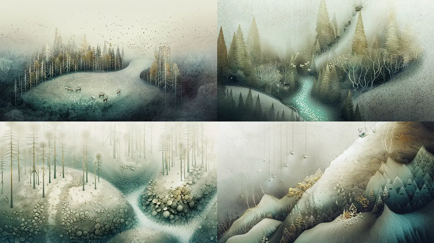 Ethereal Natural Landscapes in Misty Pastel Tones - Midjourney sref style