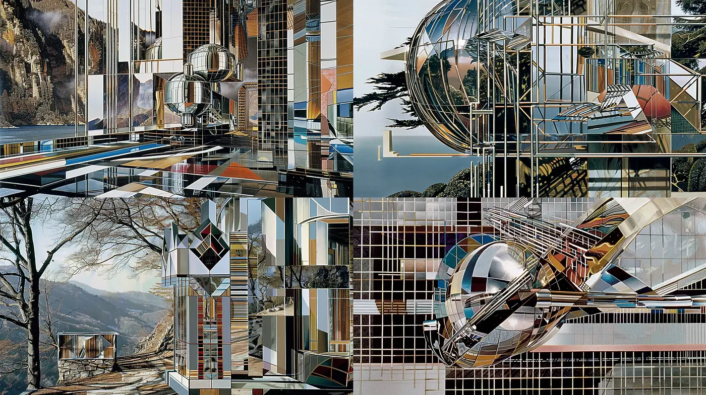 Futuristic Architectural Mosaic: A Synthesis of Modernism and Digital Art - Midjourney sref style