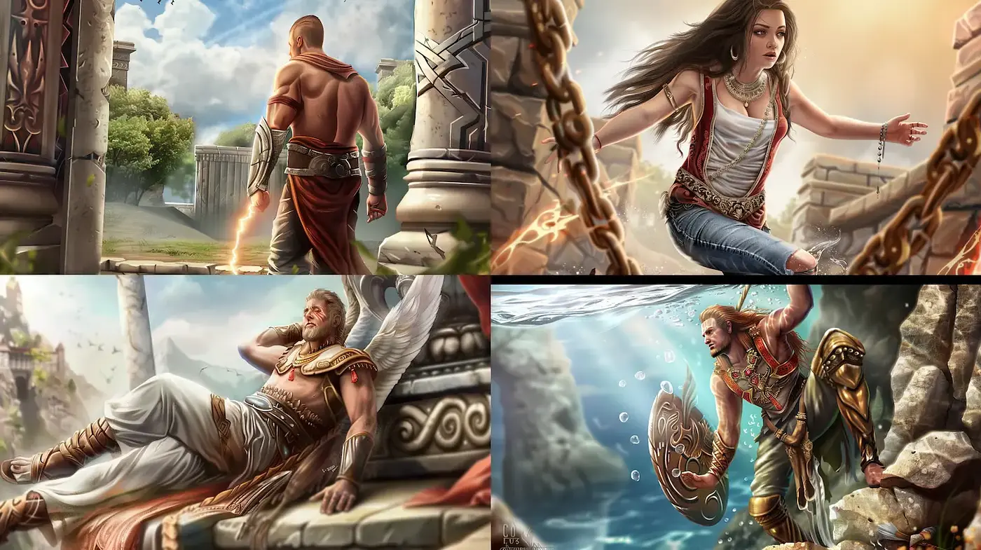 Dynamic Epic Fantasy Illustrations with a Mythological Theme - Midjourney sref style