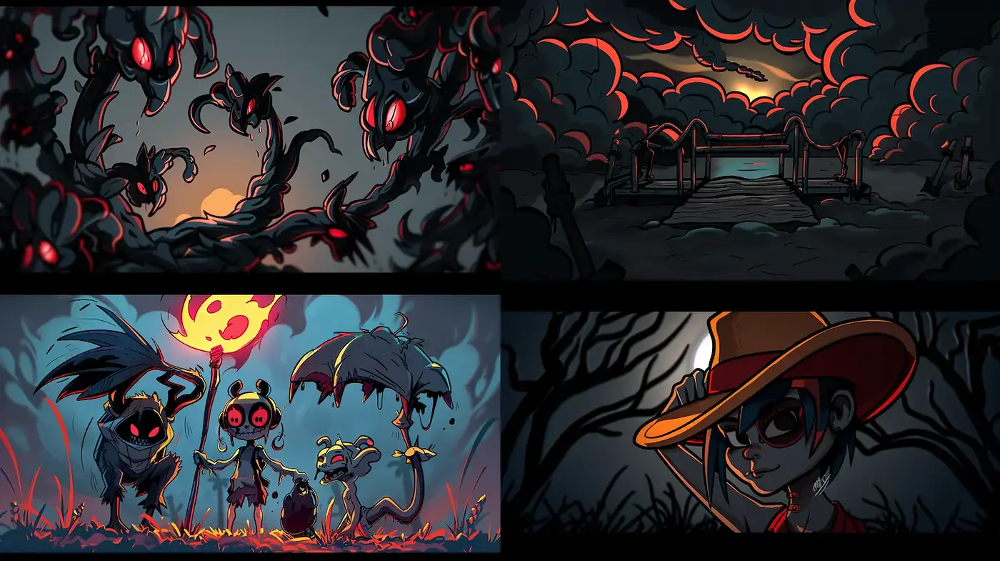 Dark and Whimsical Surrealistic Illustrations with a Vintage Twist - Midjourney sref style