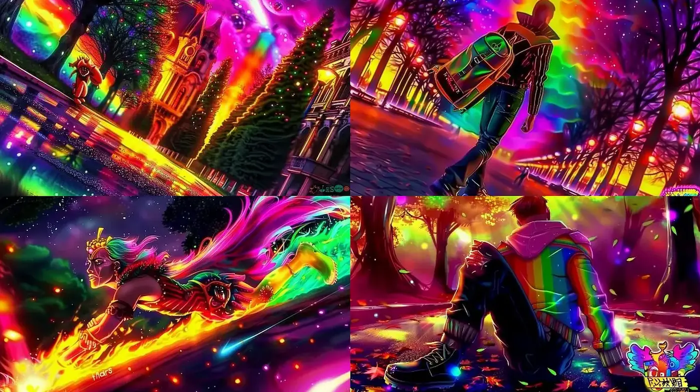 Whimsical and Luminous Fantasia with a Vibrant Urban Essence - Midjourney sref style