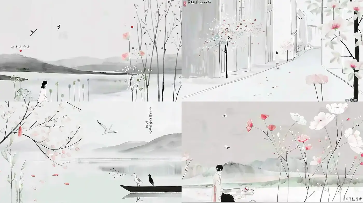 Elegant and Serene Asian-Inspired Minimalist Landscape Art - Midjourney sref style