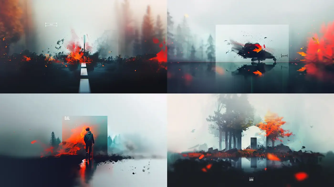 Misty landscapes with vibrant contrasts and digital abstraction - Midjourney sref style
