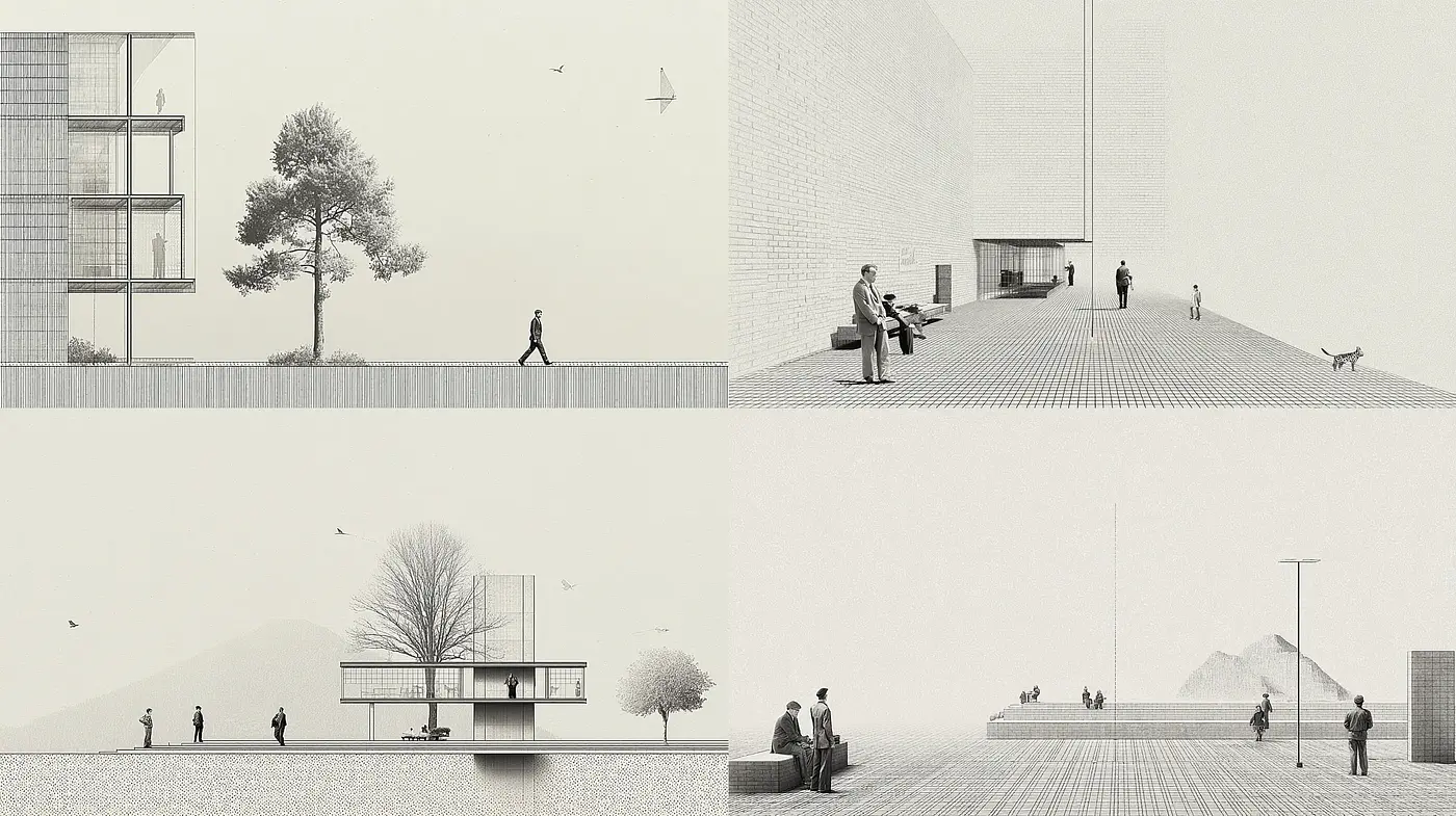Minimalist Architectural Exploration with Monochromatic Elements - Midjourney sref style