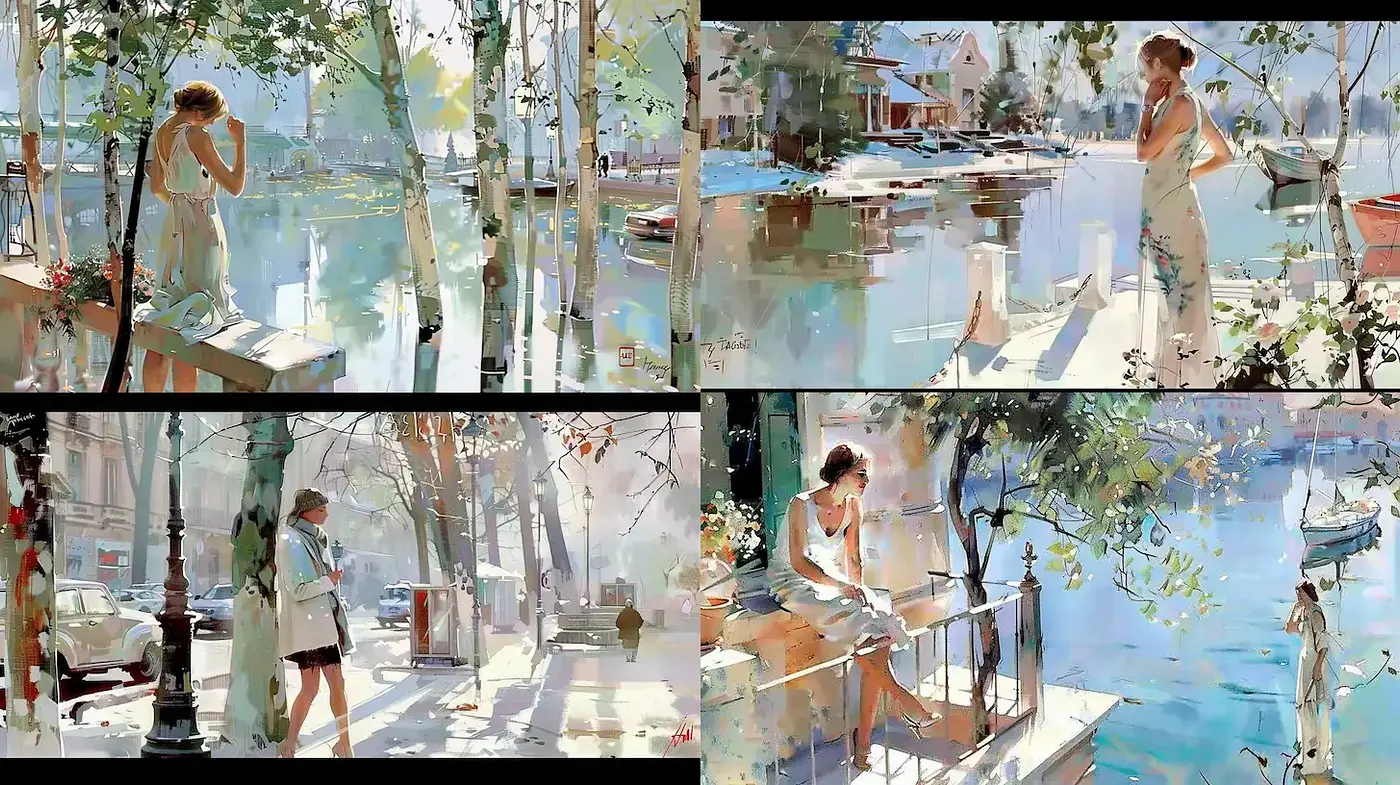 Ethereal Vignettes of a Serene Waterfront Lifestyle in a Distinctive Painterly Style - Midjourney sref style