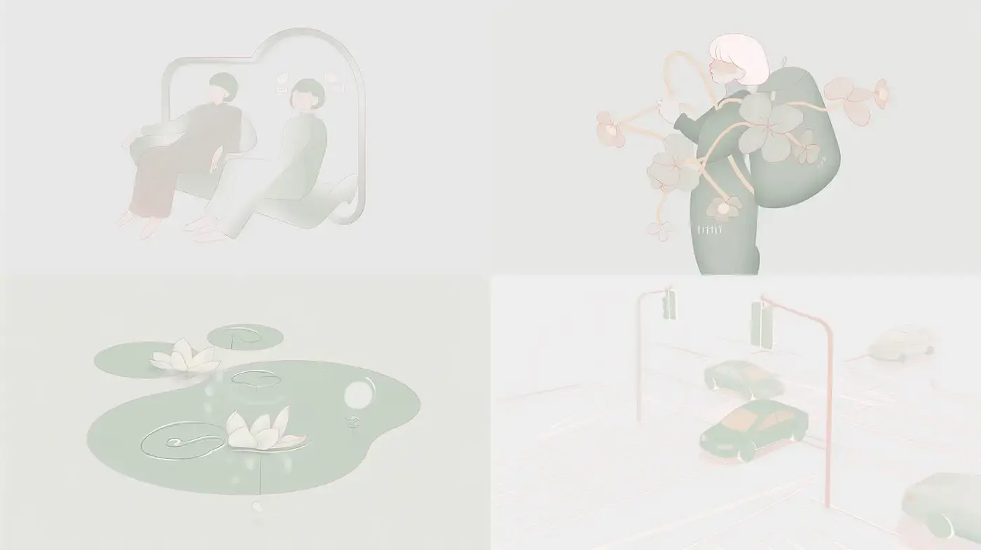 Ethereal and Minimalist Vignettes with Soft Color Blends and Organic Forms - Midjourney sref style