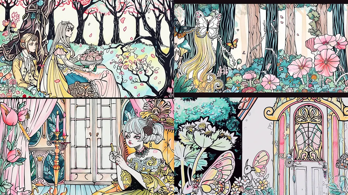 Enchanted Garden Whimsy in Ink and Watercolor - Midjourney sref style