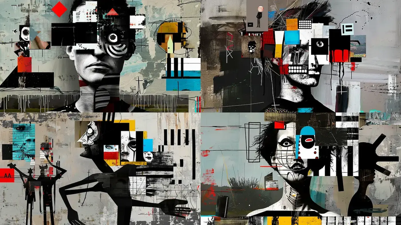 Abstract Fractured Portraiture with Urban and Collage Elements - Midjourney sref style