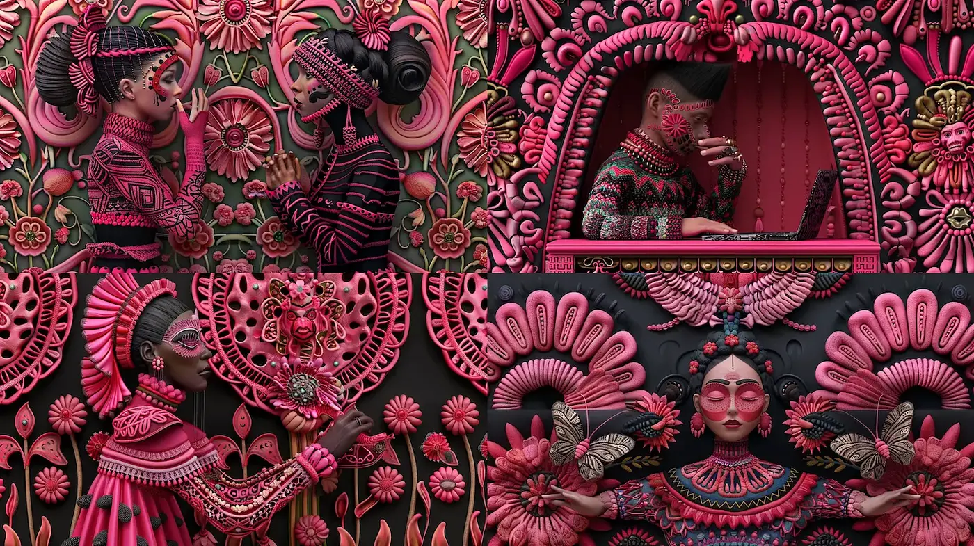 Intricate and Vibrant Folk Art with a Contemporary Twist - Midjourney sref style