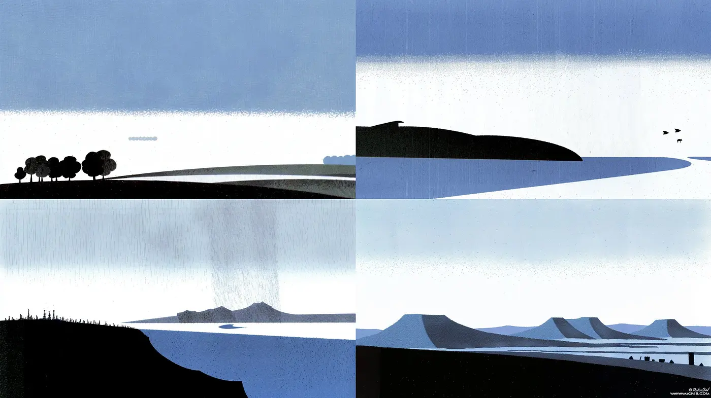 Serene Monochromatic Horizons: A Study of Minimalism in Blue Tones - Midjourney sref style
